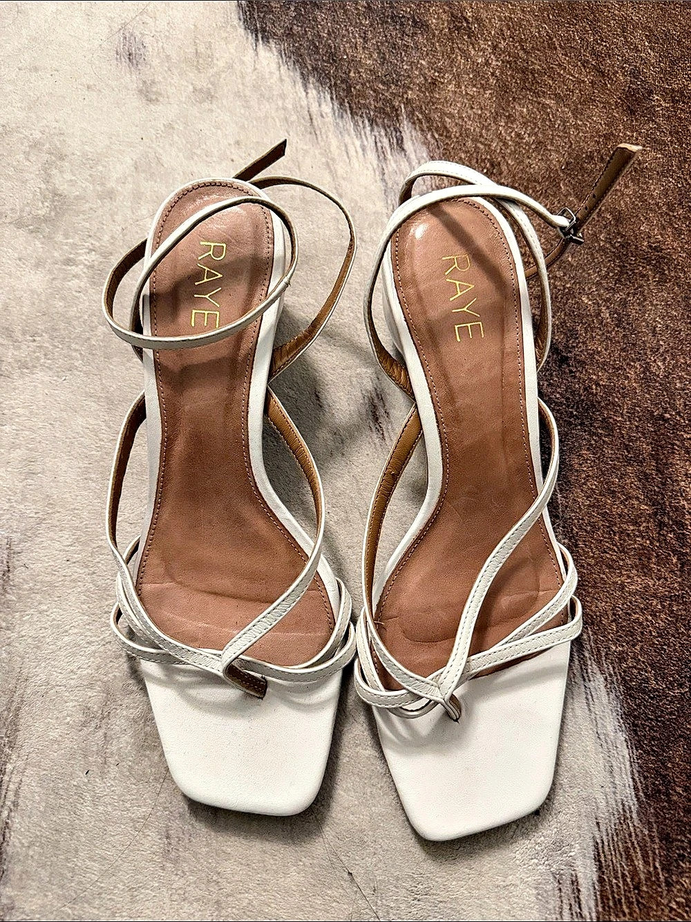 RAYE Strappy Square Toe Heels in White